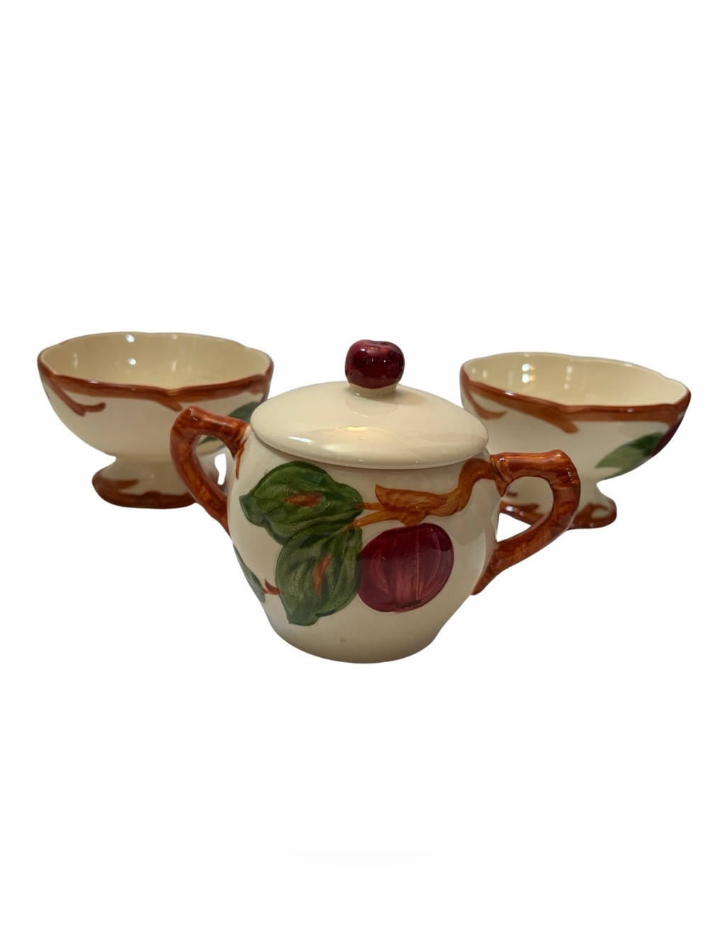 Vintage Franciscan Ware Apple Pattern Covered Sugar & Dessert Bowls Trio
